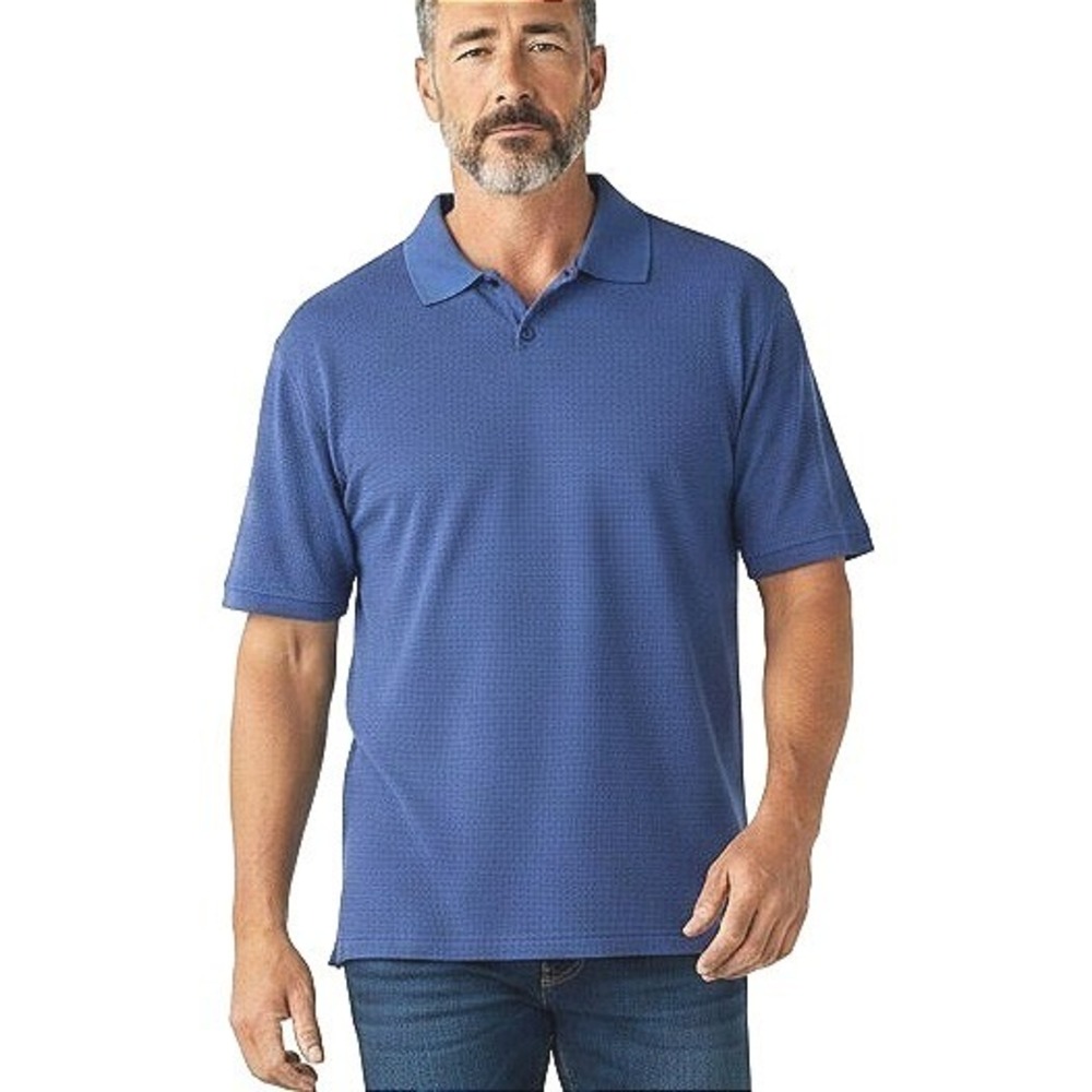 Jhane Barnes Mens Blue Silk Blend Textured Knit Polo Shirt Large Short Sleeve‎